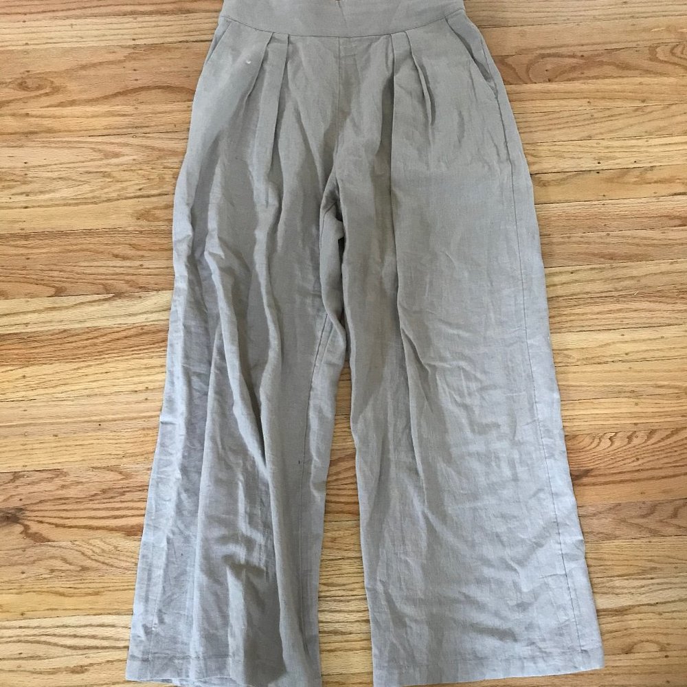 Linen-Blend Ultra Wide-Leg Pant in beige